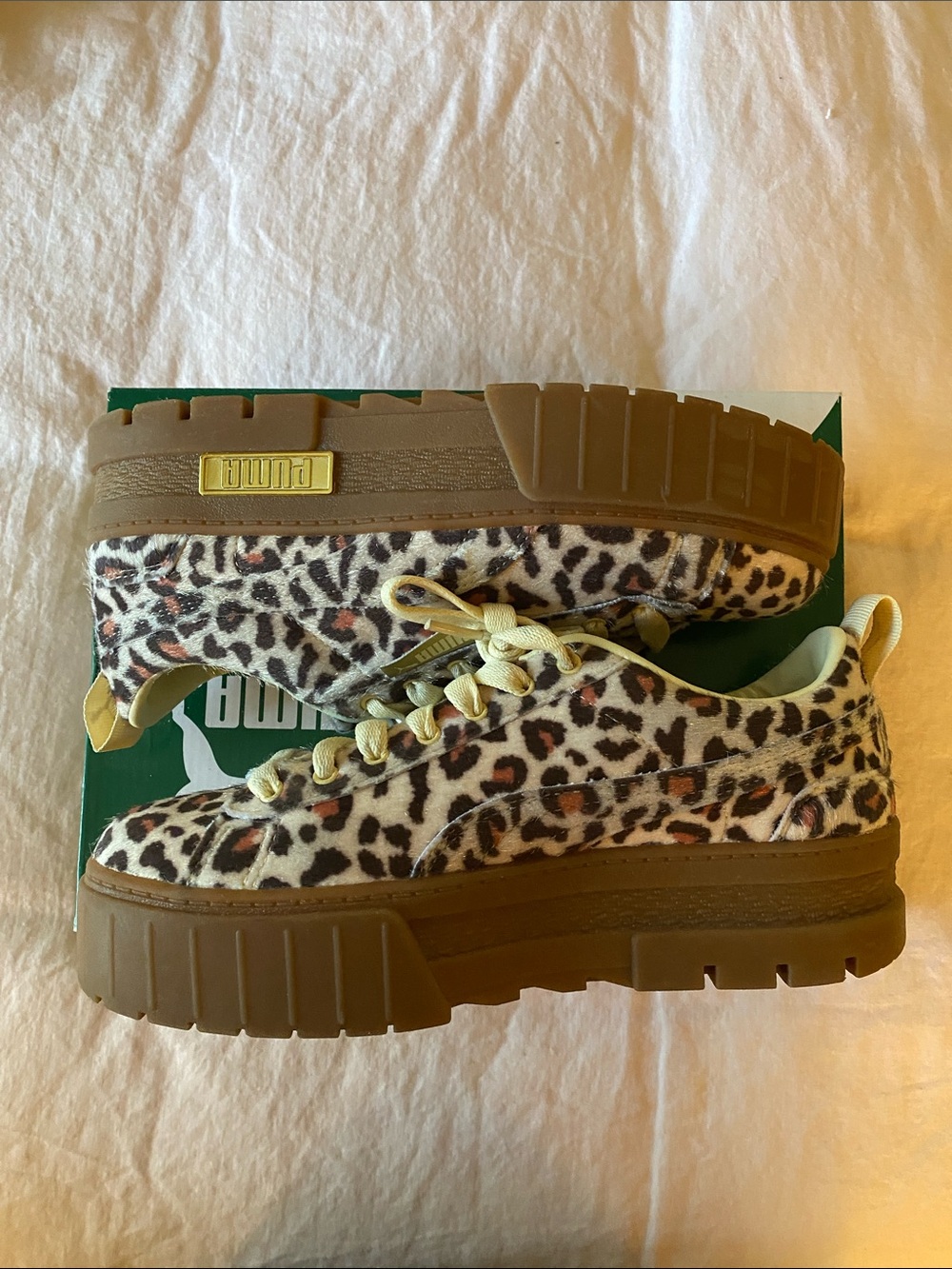 Puma Mayze Leopard Print Platform Sneakers in Brown and Tan - Picture 2 of 6